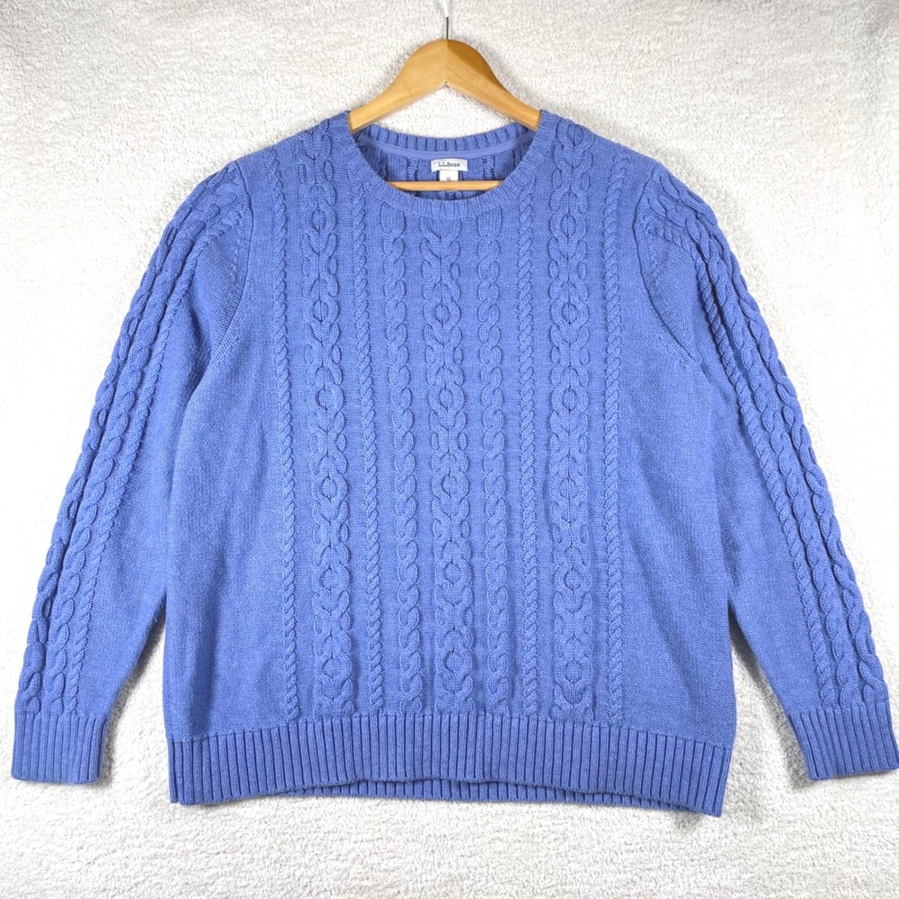 ll bean cable knit sweater double L crewneck womens XL periwinkle old money prep